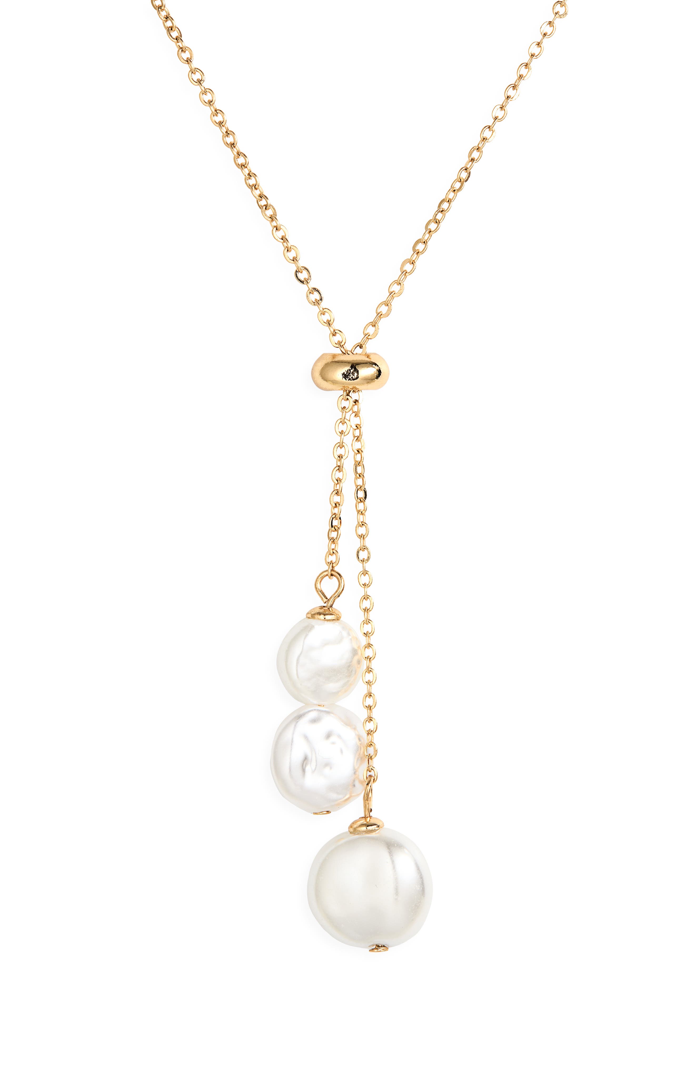Faux Pearl Lariat Necklace