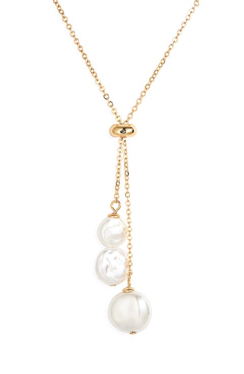 Faux Pearl Lariat Necklace
