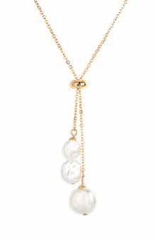 Faux Pearl Lariat Necklace