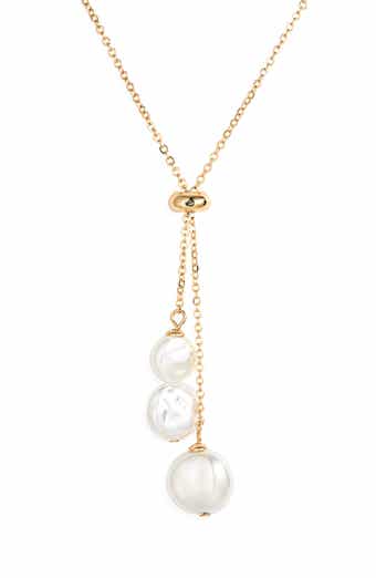 Faux Pearl Lariat Necklace