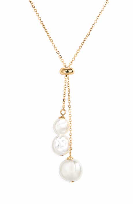 Faux Pearl Lariat Necklace