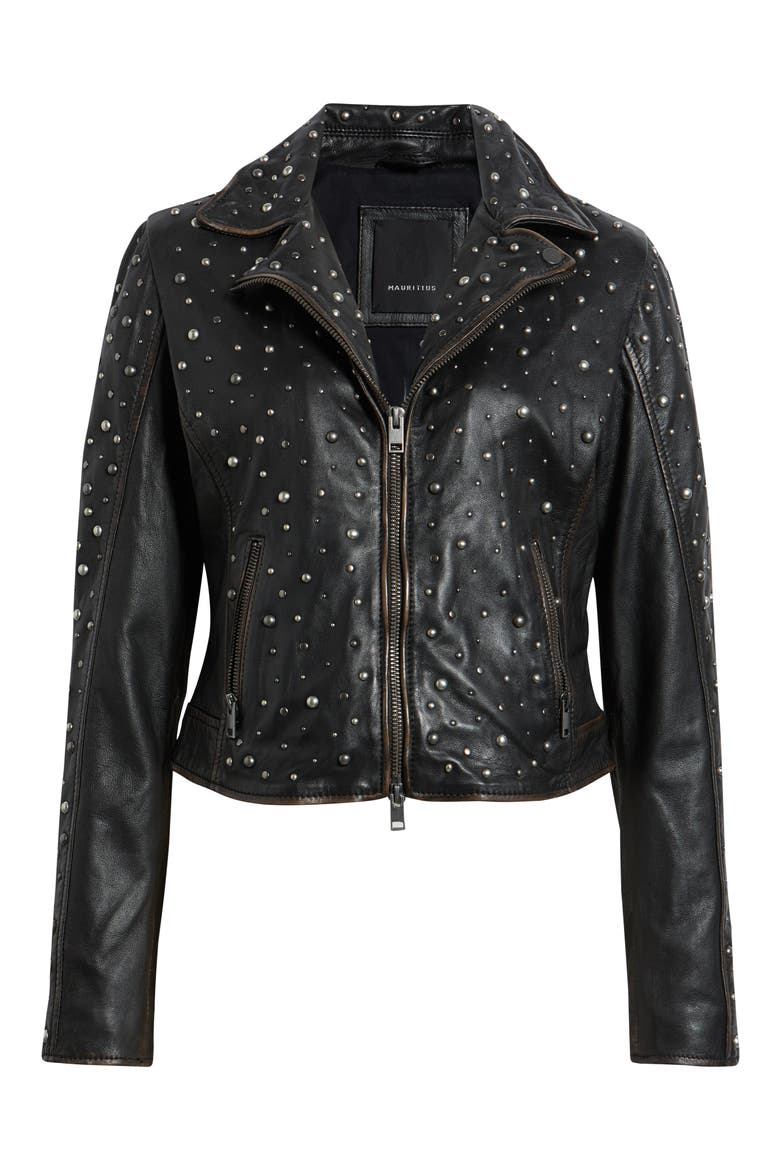 Roxanne Studded Leather Moto Jacket, Alternate, color, VINTAGE BLACK