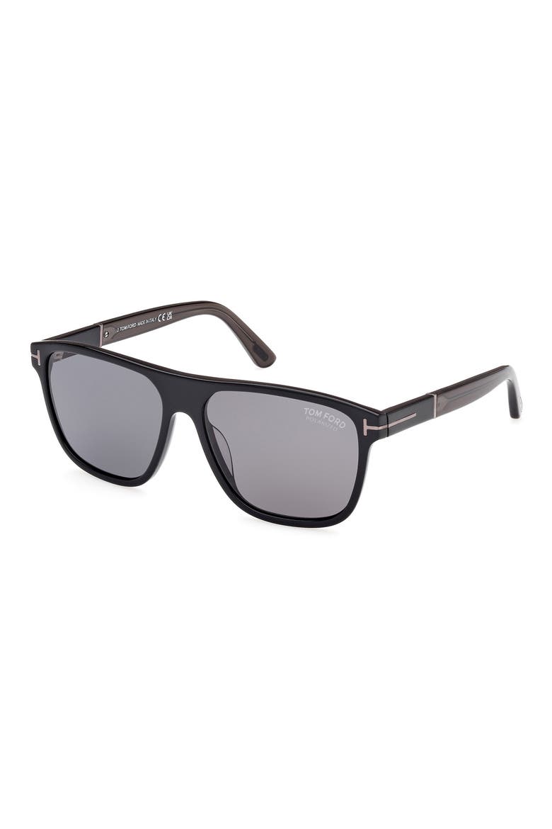 58mm Polarized Square Sunglasses, Alternate, color, SHINY BLACK / SMOKE POLARIZED