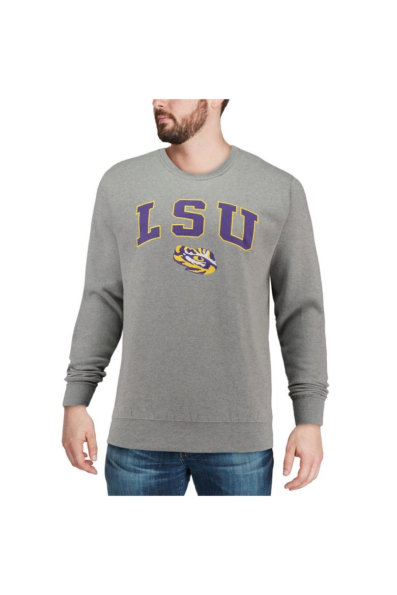 Men's Colosseum Heather Gray LSU Tigers Arch & Logo Crew Neck Sweatshirt, Alternate, color, Heather Gray