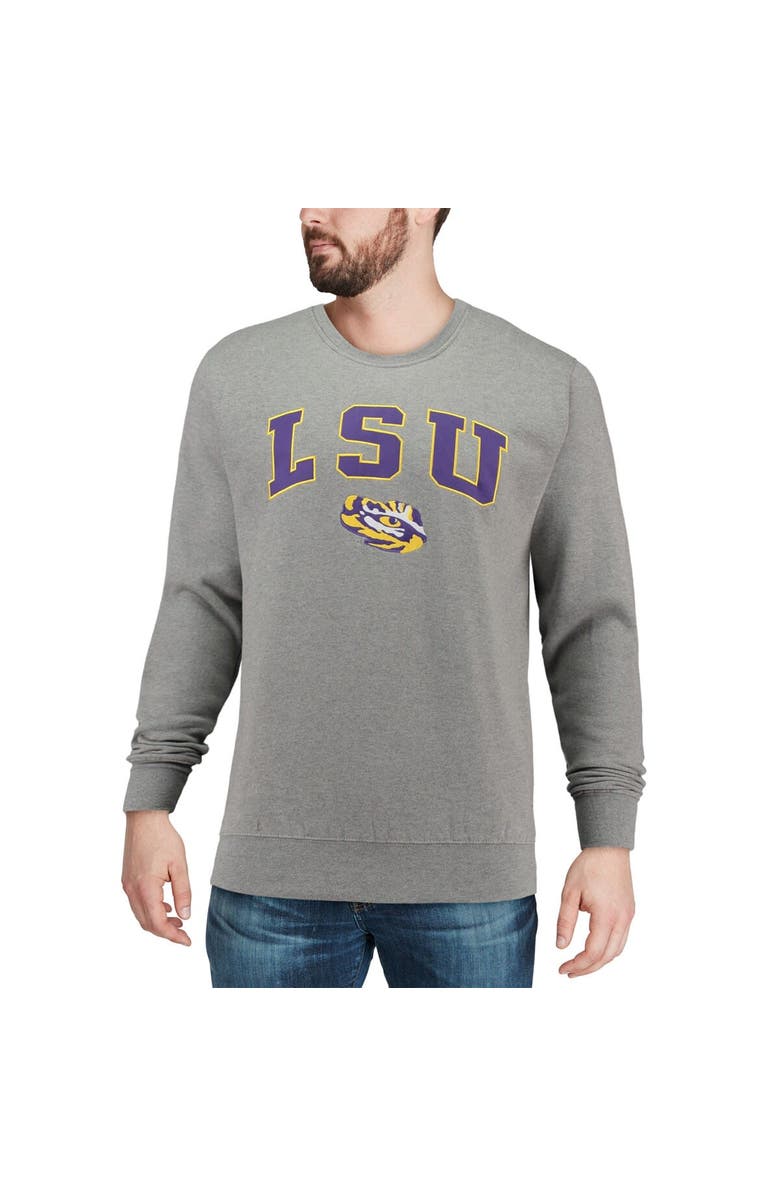 COLOSSEUM Men's Colosseum Heather Gray LSU Tigers Arch & Logo Crew Neck Sweatshirt, Alternate, color, Heather Gray
