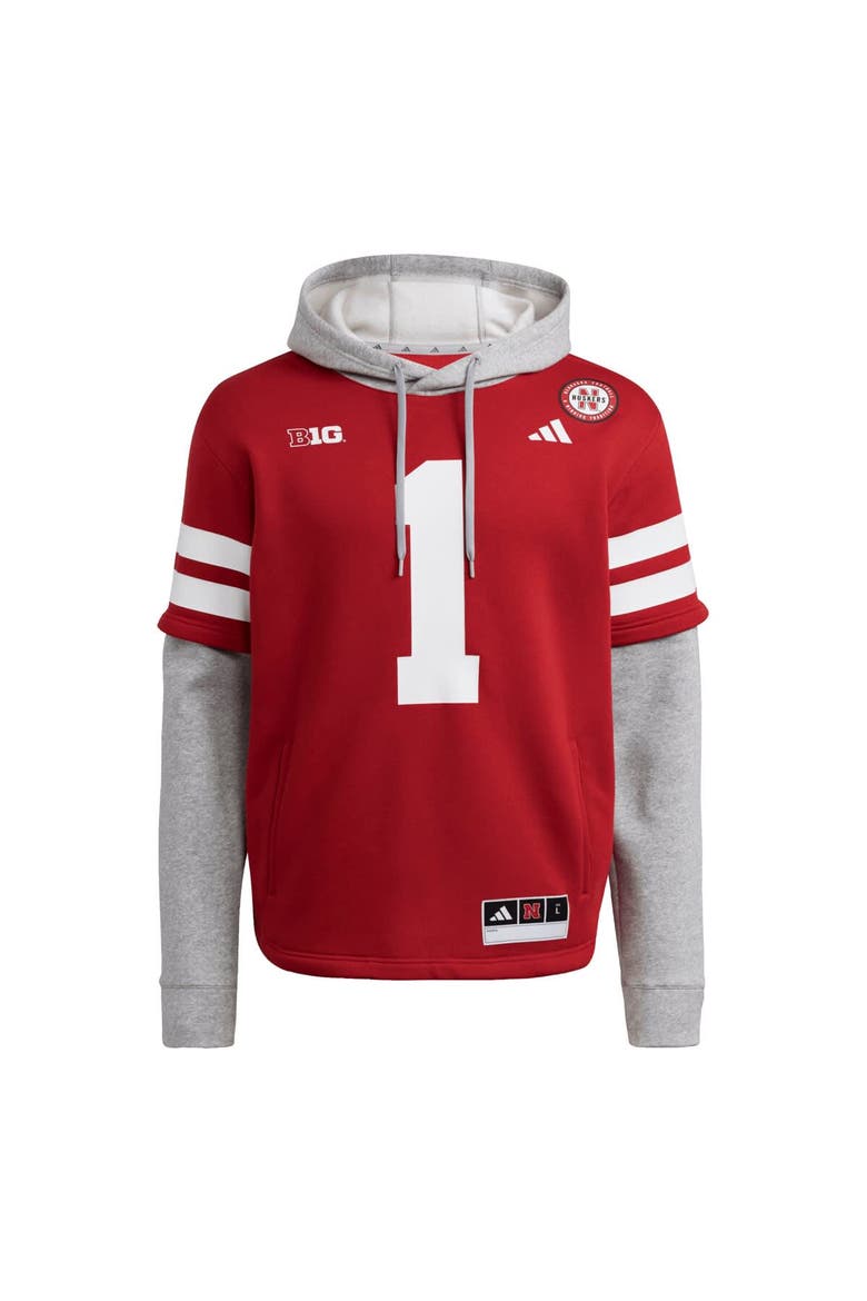 Men's adidas  Red Nebraska Huskers Jersey Pullover Hoodie, Alternate, color, Scarlet