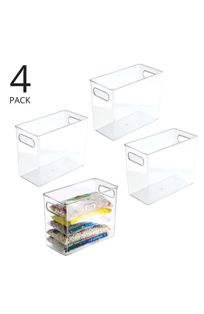 mDesign Plastic Tall Food Storage Organization Container Bin with Handles - 4 Pack, Clear, Alternate, color,