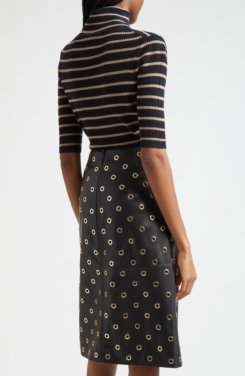 Veronica Beard Katrina Stripe Turtleneck Merino Wool Sweater In Navy Khaki