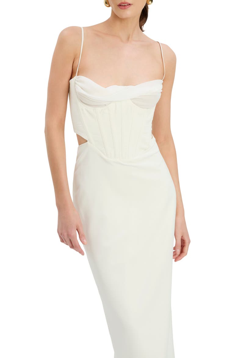 Martini Corset Cutout Midi Dress, Alternate, color, IVORY