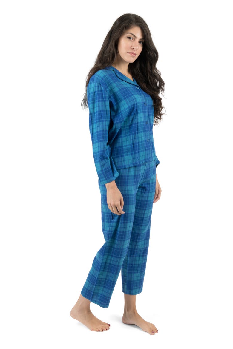 Women's 2-pc. Cotton Flannel Button-Front Holiday Pajama Set, Main, color, Navy/Black Plaid