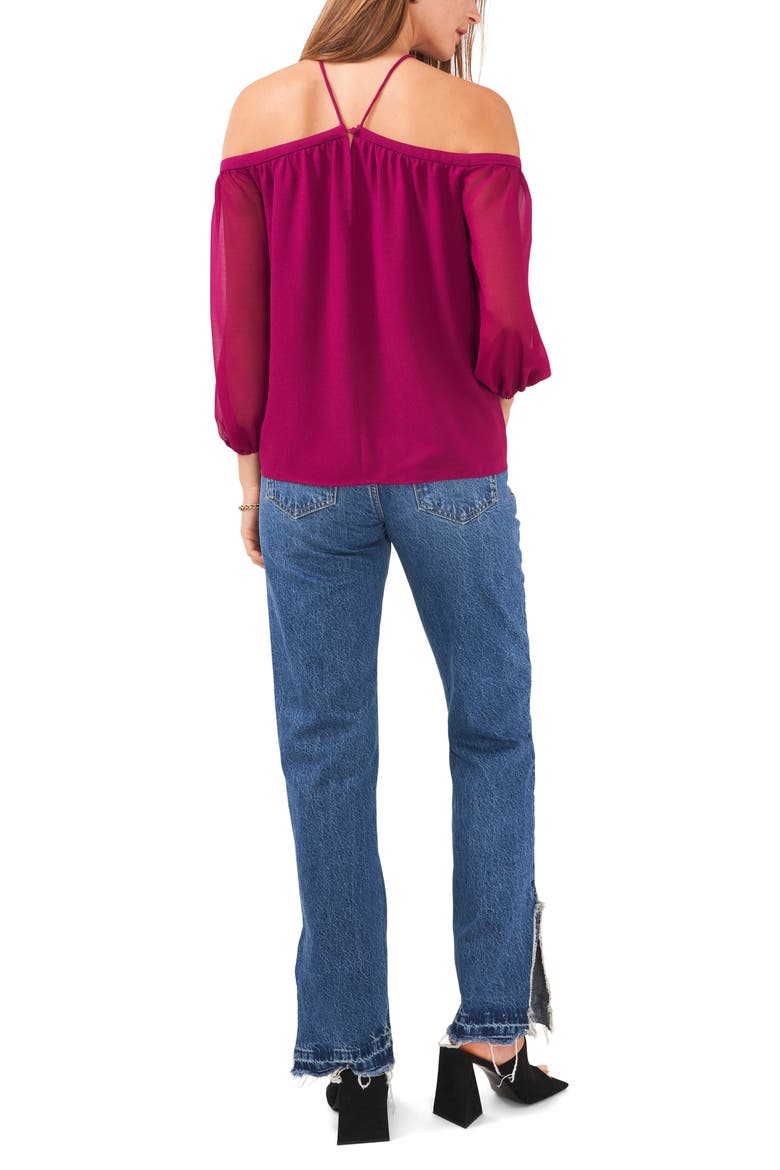 Off the Shoulder Sheer Chiffon Blouse, Alternate, color, PLUM FAIRY