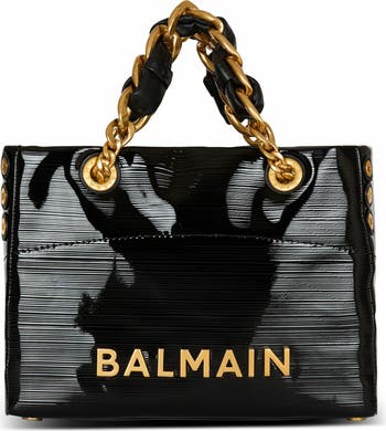 Balmain Small 1945 Soft Tote Bag In Striped Patent Leather