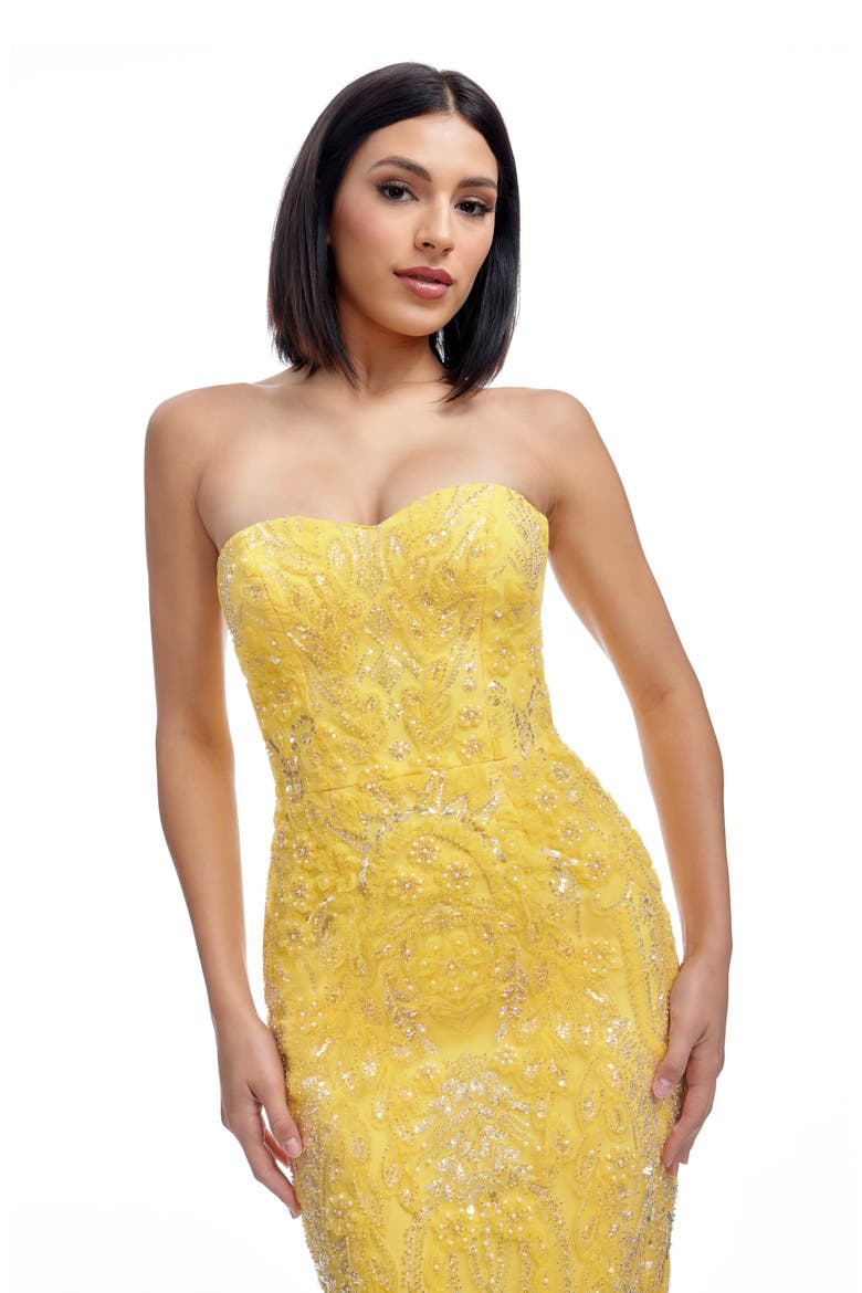Shailene Sequin Strapless Cocktail Dress, Alternate, color, CANARY