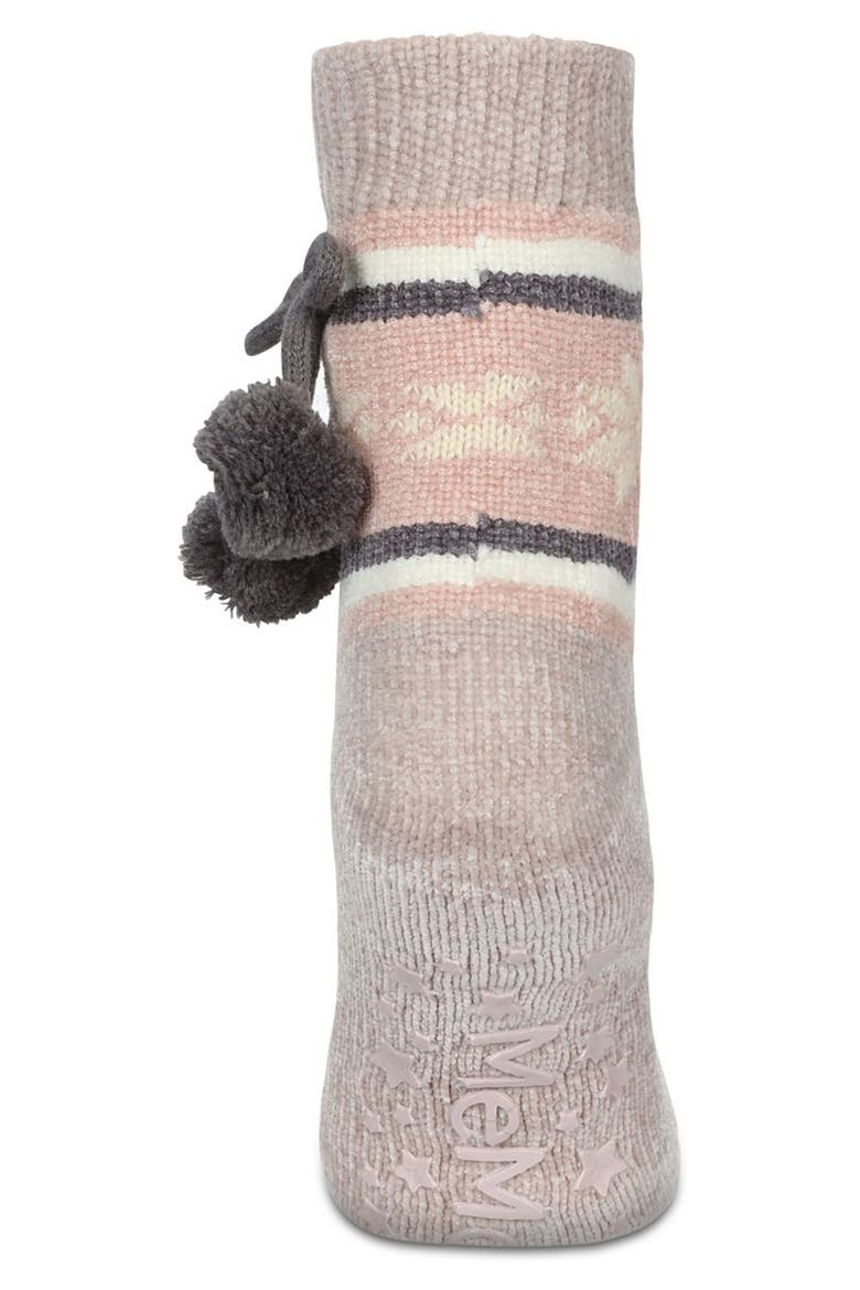 Snowflake Pompom Fleece Lined Slipper Socks, Alternate, color, TAUPE