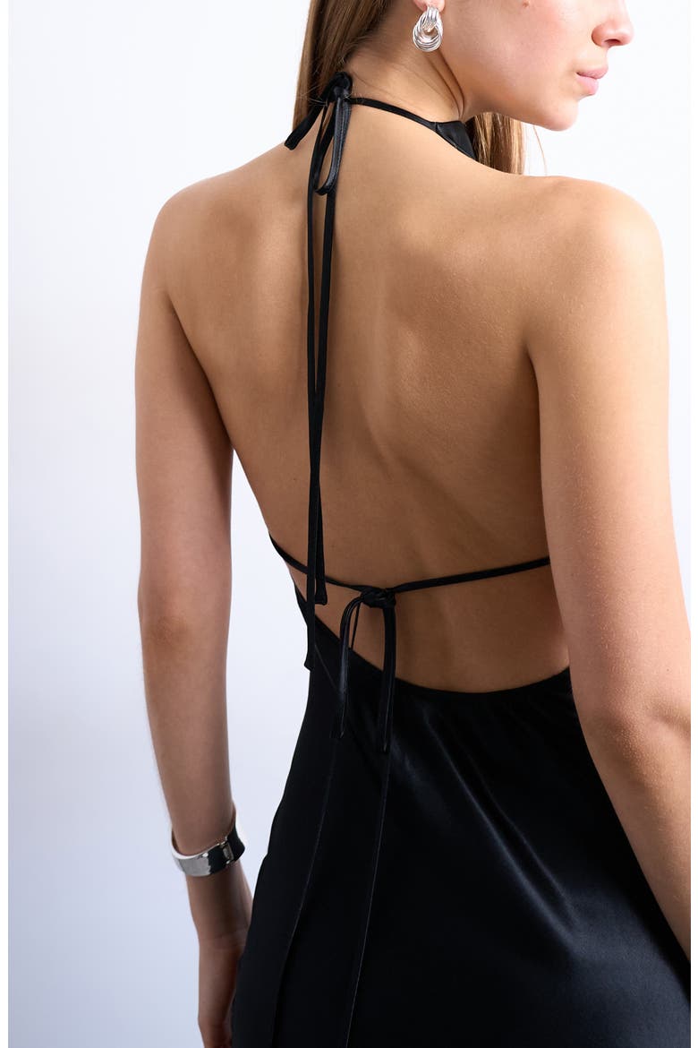Cowl Halter Neck Open Back Maxi Dress, Alternate, color, BLACK