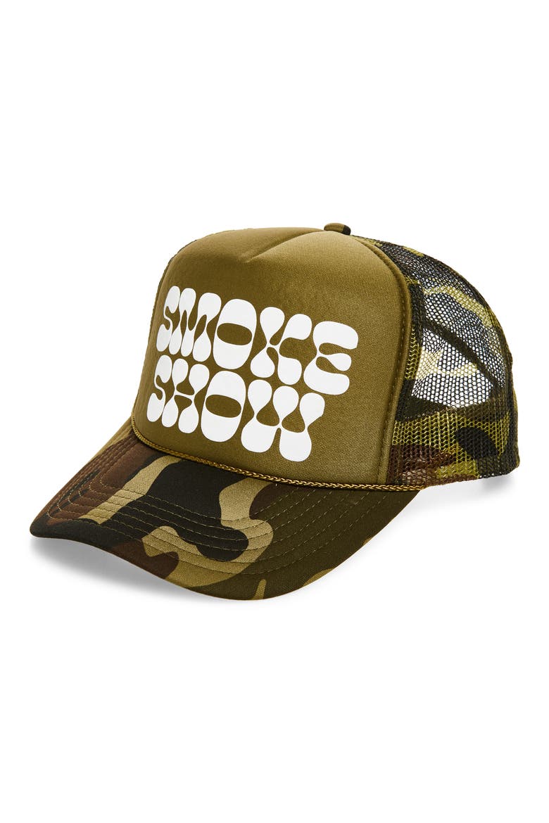 Smoke Show Trucker Hat, Main, color, SPLIT CAMO/ WHITE