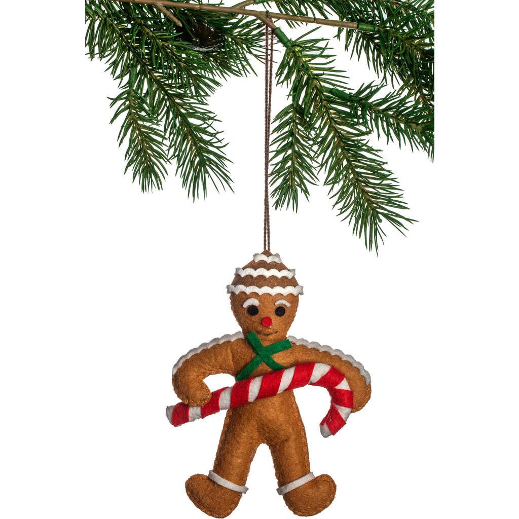 Silk Road Bazaar Handmade Gingerbread Felt Ornament In Brown
