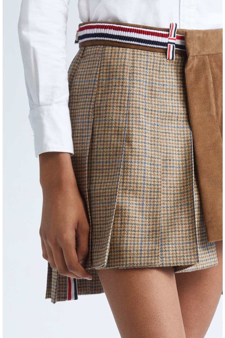 Pleated Mixed Media Miniskirt, Alternate, color, BROWN