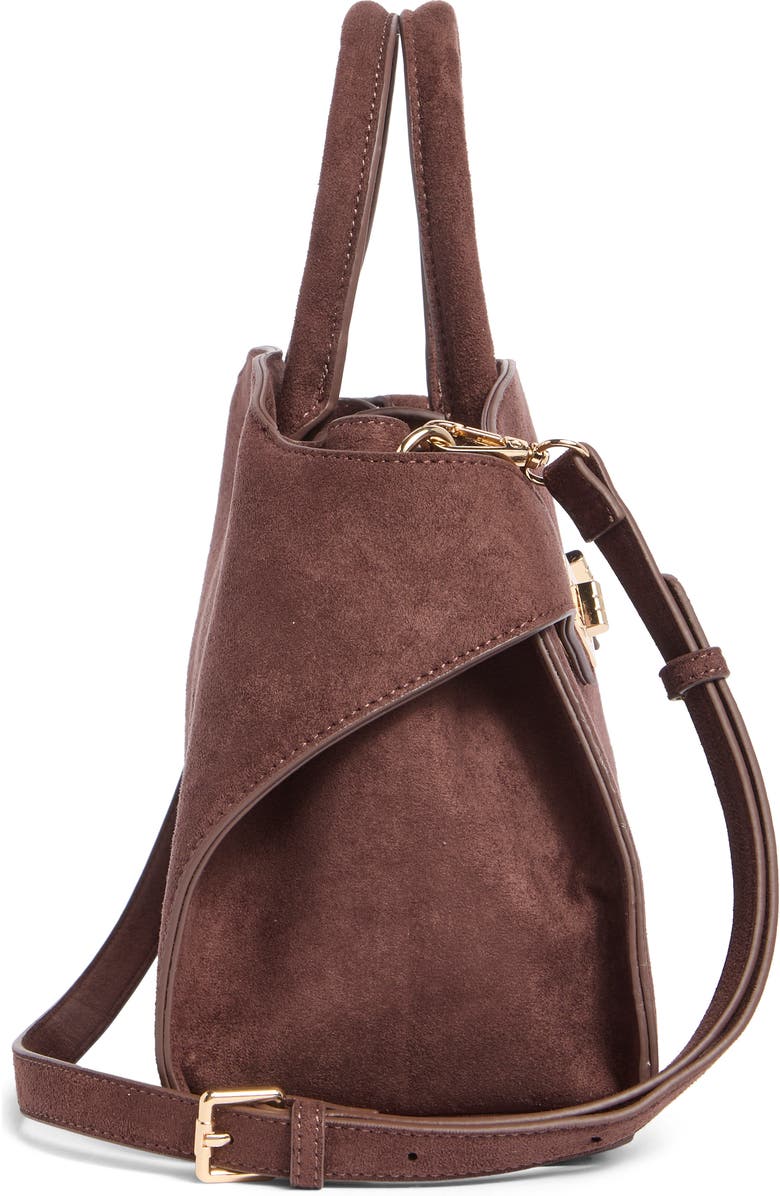 URBAN EXPRESSIONS HANDBAGS Faux Suede Double Buckle Satchel, Alternate, color, Chocolate