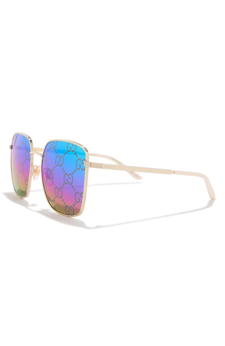 Gucci 57mm Square Sunglasses, Alternate, color, Gold Gold Multicolor