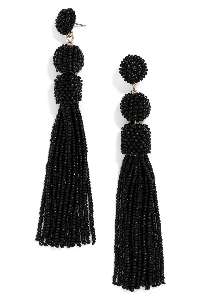 Mariachi Beaded Tassel Earrings, Main, color, BLACK