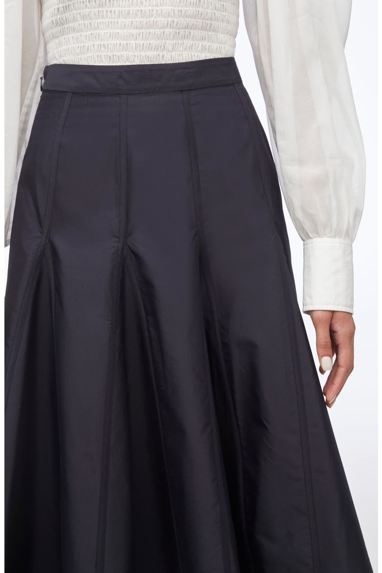 Pleated Godet Midi Skirt, Alternate, color, BLACK