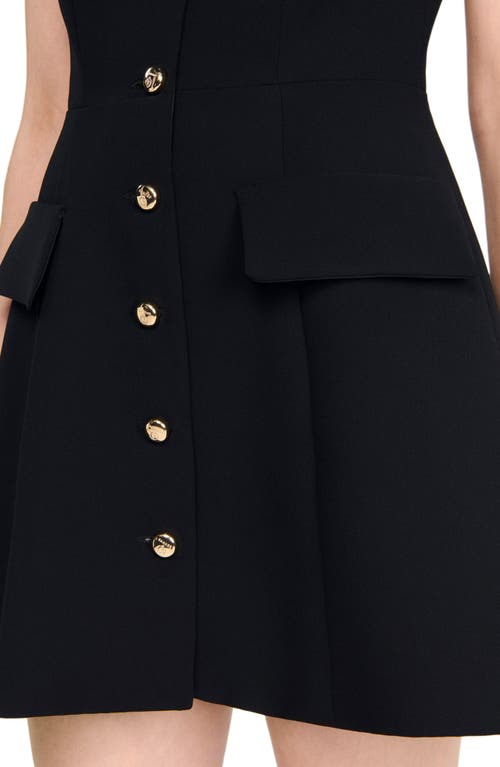 Sandro Womens Black Capped-sleeves Buttoned Knitted Mini Dress In Black