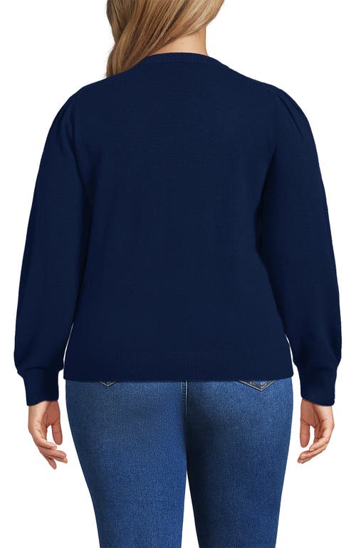 Lands' End Cashmere Puff Sleeve Crew Neck Sweater In Blue