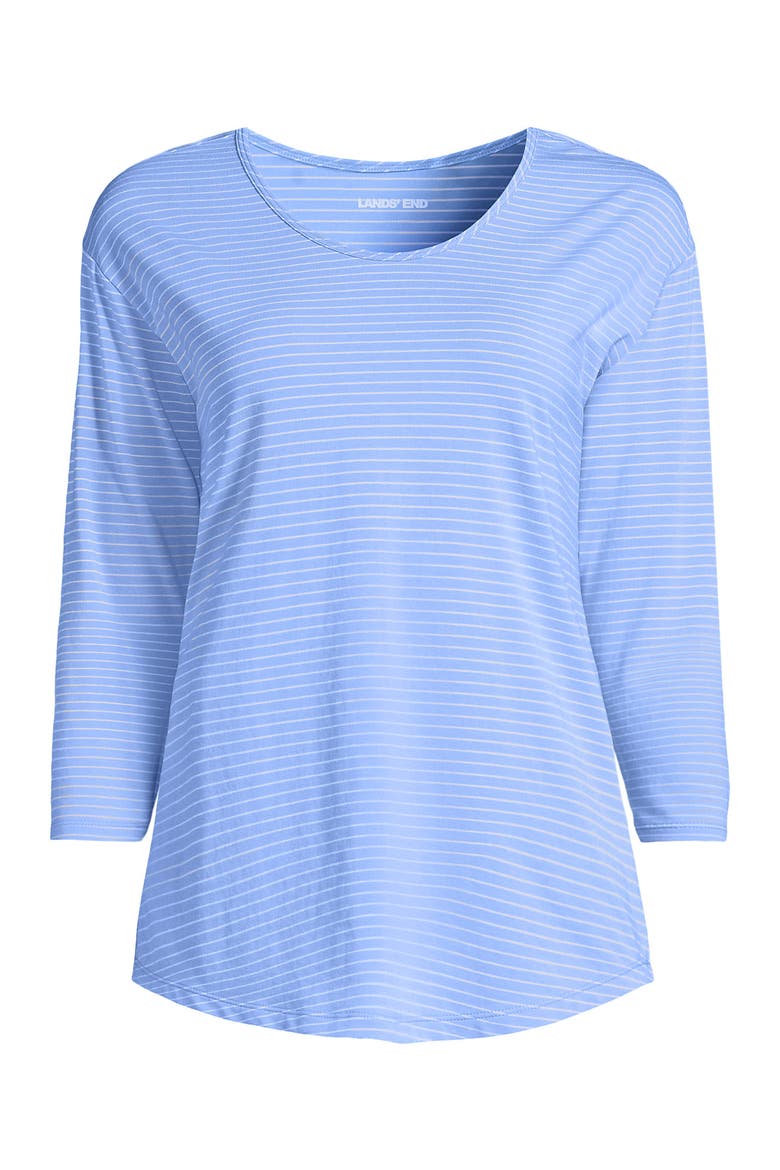 3/4 Sleeve Lightweight Jersey U-Neck Tunic, Alternate, color, Clear Blue Sky Thin Stripe