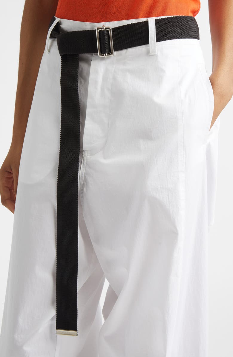 PLAN C Belted Cotton Stretch Drill Straight Leg Trousers, Alternate, color, Optical White