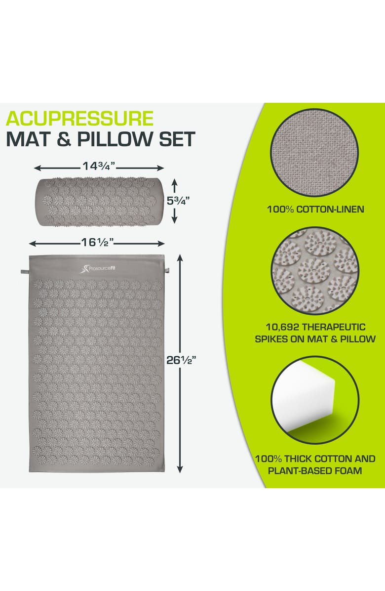 ProsourceFit Acupressure Mat and Pillow Set, Alternate, color, Gray-Gray