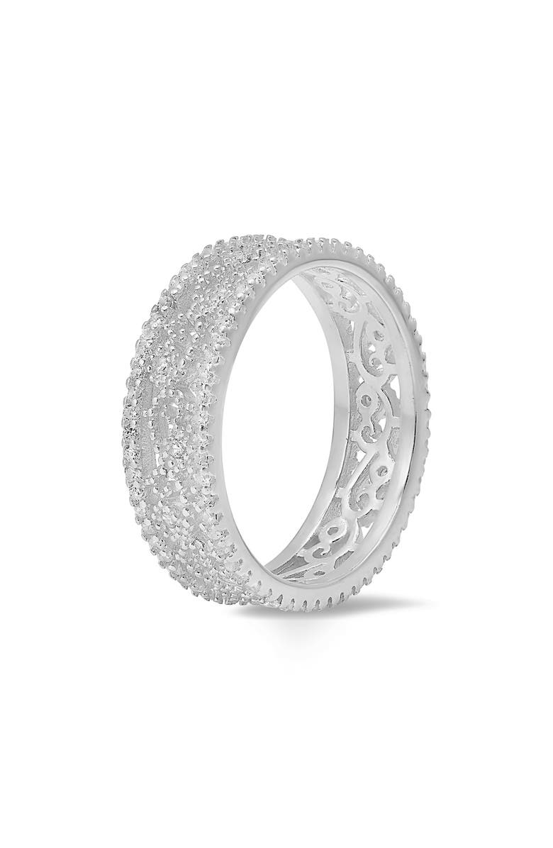 Queen Jewels Vintage Floral Cubic Zirconia Eternity Ring, Alternate, color, Silver