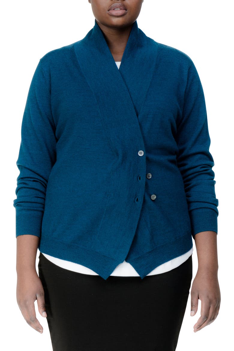 Curved Merino Wool Cardigan, Main, color, TEAL
