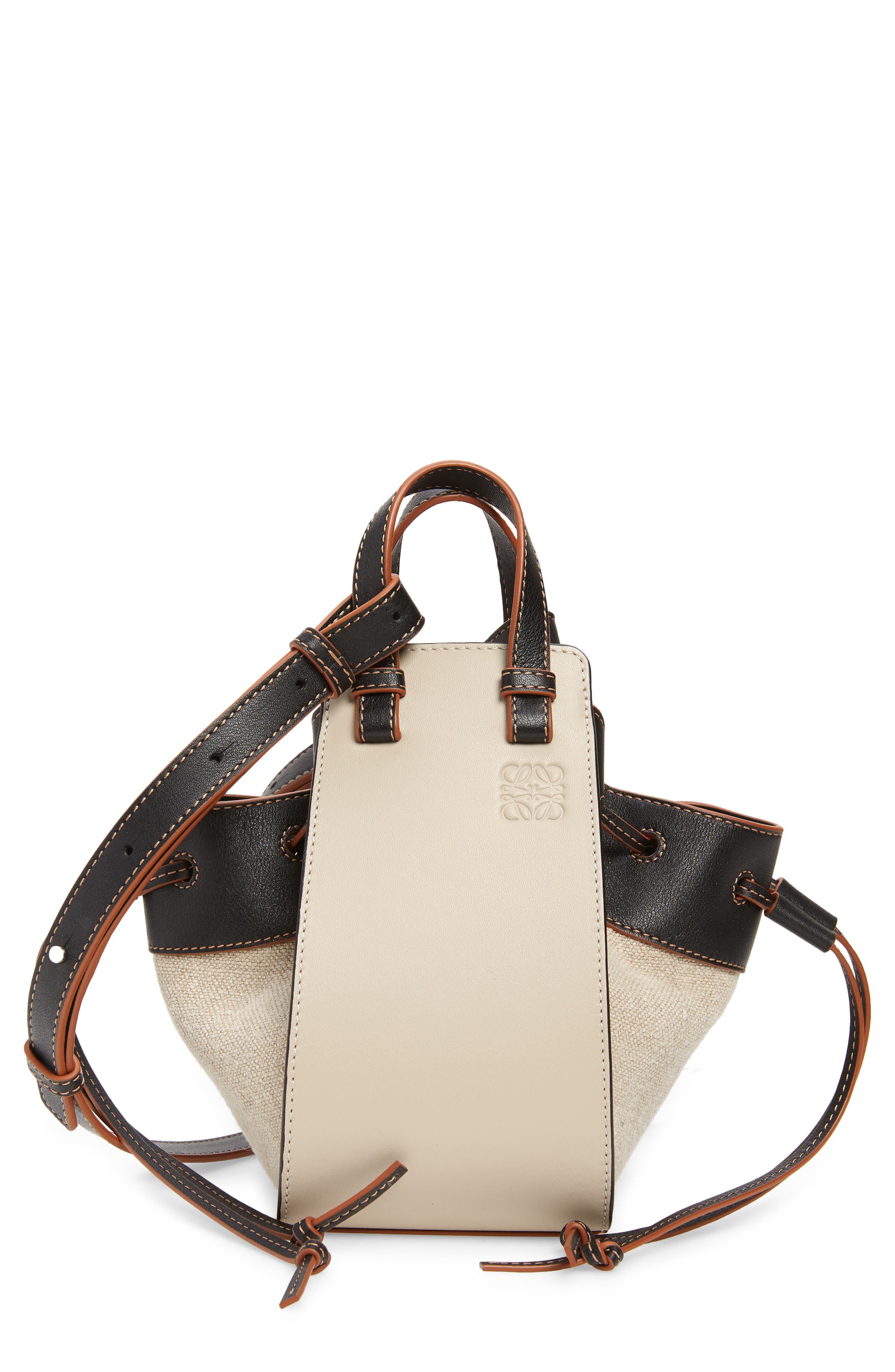 Loewe Mini Hammock Drawstring Linen & Leather Bag, Main, color, 