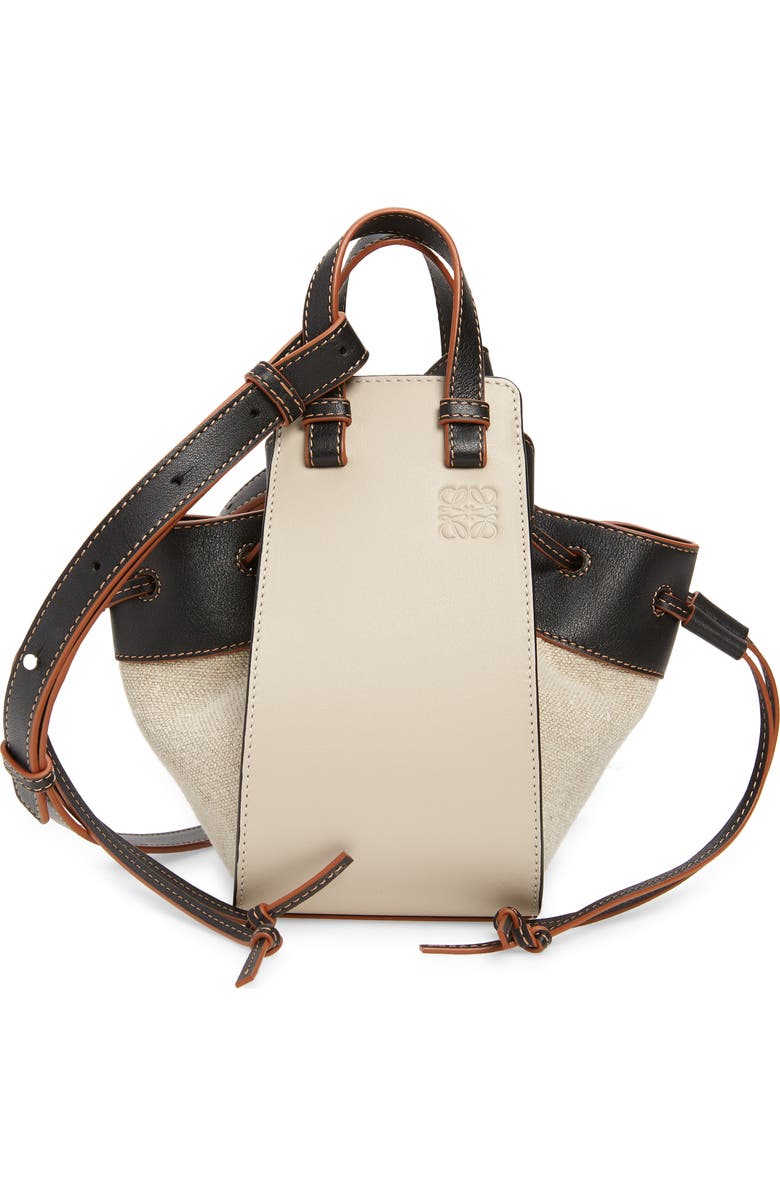 Loewe Mini Hammock Drawstring Linen & Leather Bag, Main, color,