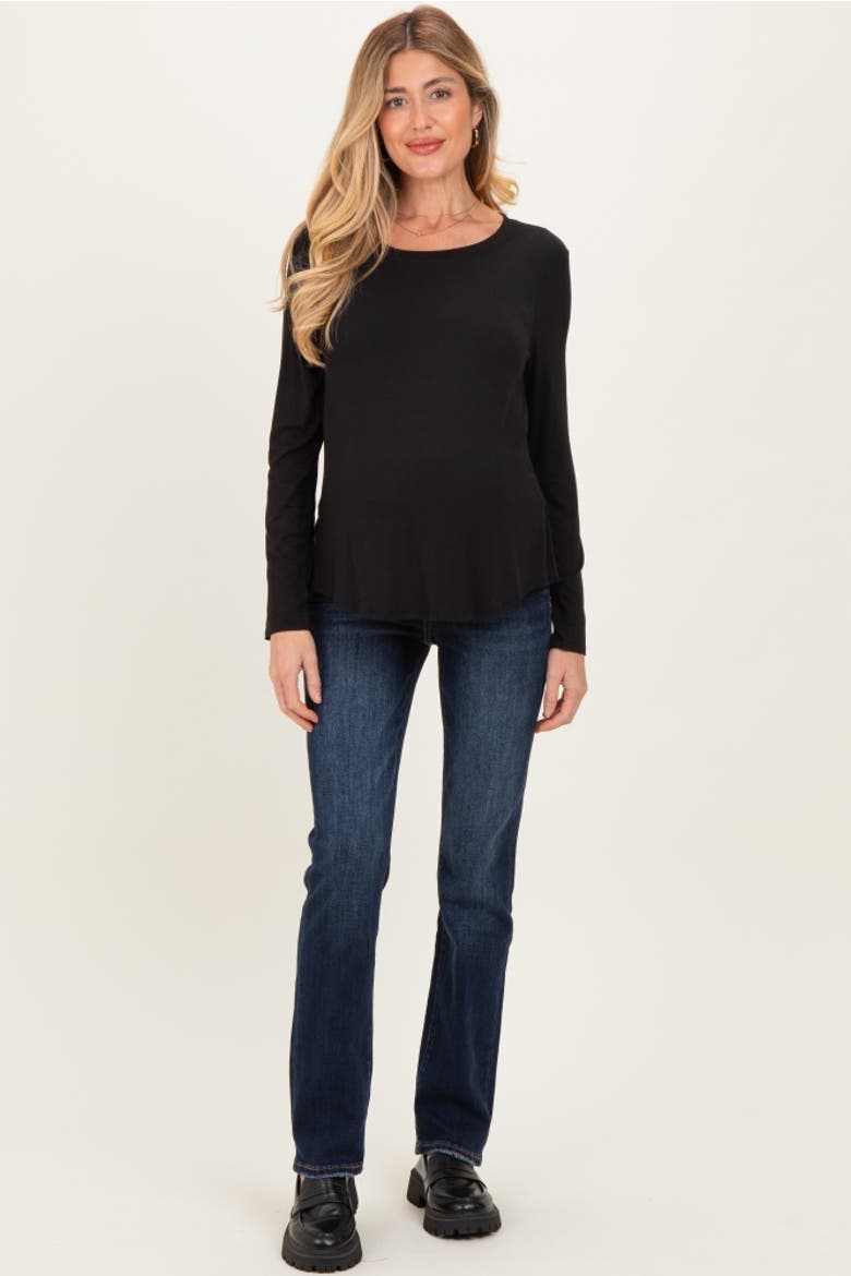 Distressed Hem Slim Straight Leg Maternity Jeans, Alternate, color, Navy Blue