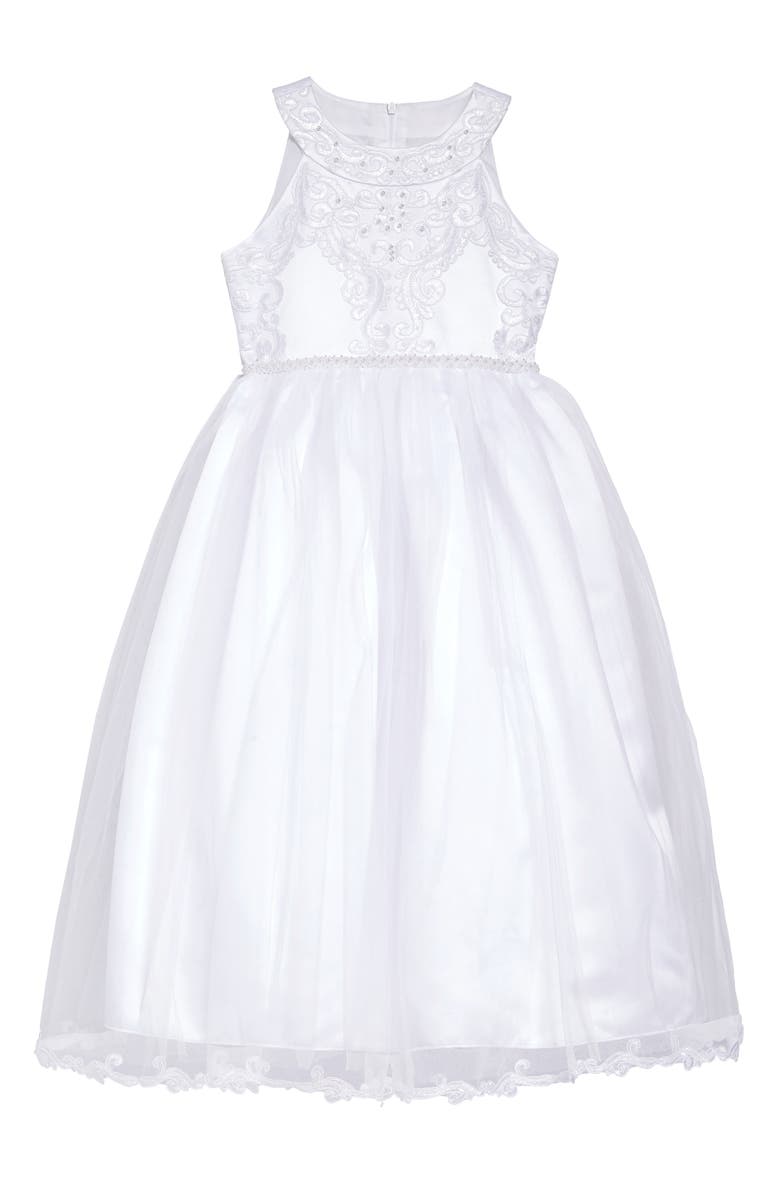 GERSON & GERSON Iris & Ivy Embroidered Sleeveless Tulle Dress, Main, color, 