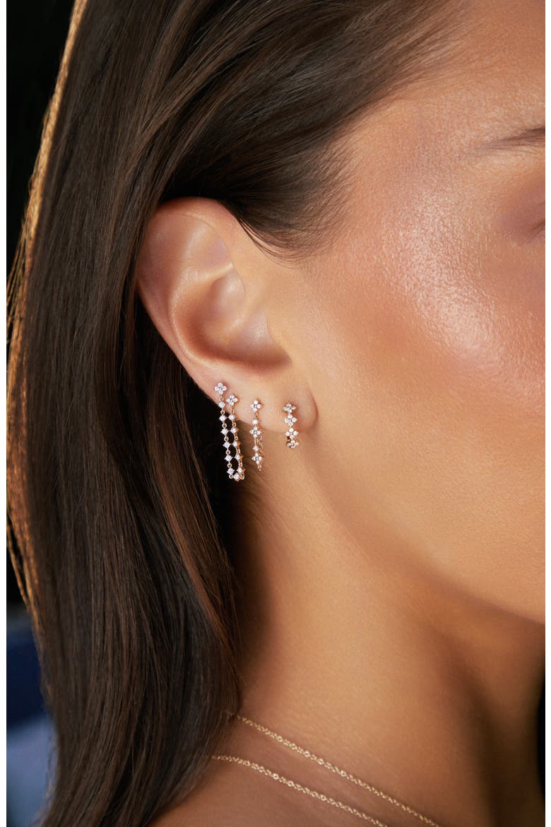 Fleur Diamond Front/Back Earrings, Alternate, color, 14K YELLOW GOLD