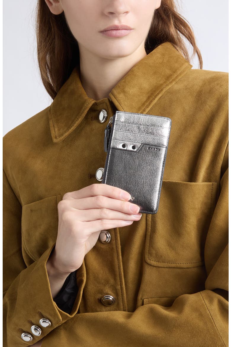 Peeping Eyes Zip Leather Card Case, Alternate, color, ANTHRACITE
