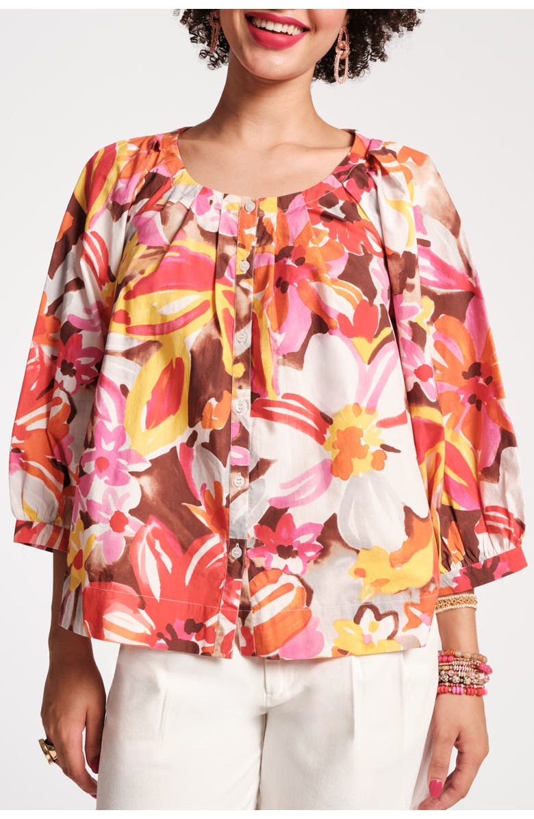Frances Valentine Zoe Top Sun Floral Cotton Poplin, Alternate, color, Pink/Multi