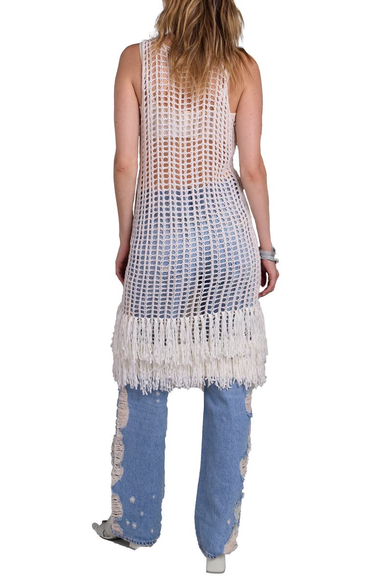 SAACHI Boho Chic Fringe Knit Cover-Up Dress, Alternate, color, Ivory