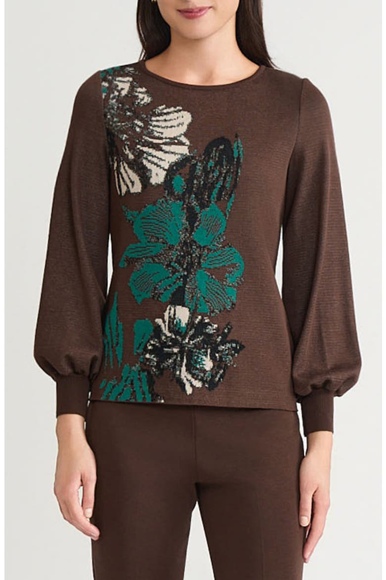 Floral Jacquard Sweater, Main, color, DARK UMBER/ EVEREST/ BLACK