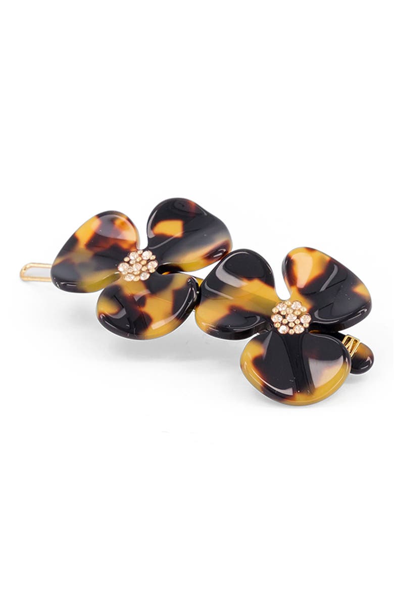 Alexandre de Paris Camelia acetate side barette, Alternate, color, Brown