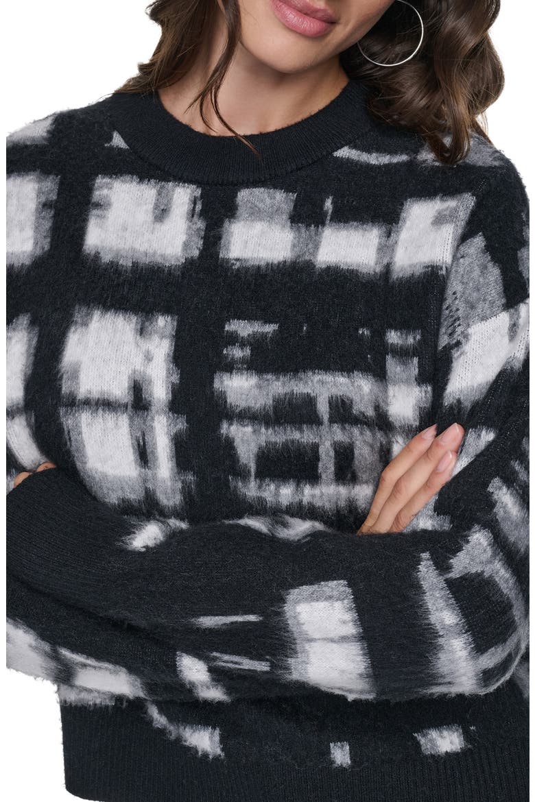 Plaid Crewneck Sweater, Alternate, color, IVORY/ BLAC