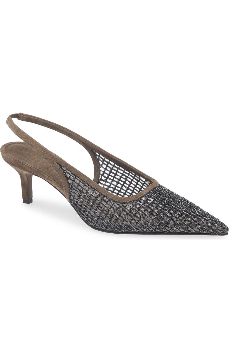 Brunello Cucinelli Monili Pointed Toe Slingback Pump, Main, color, Black