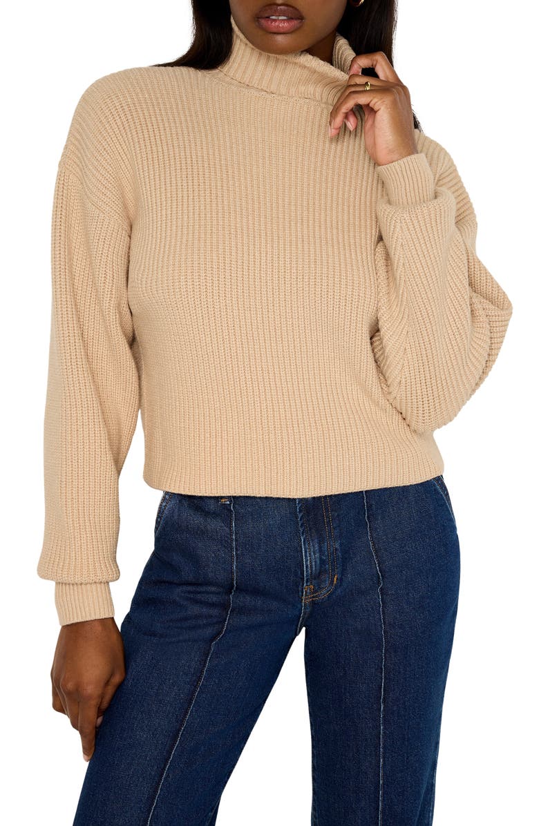 Good American Cozy Rib Turtleneck Sweater, Main, color, Wheat002