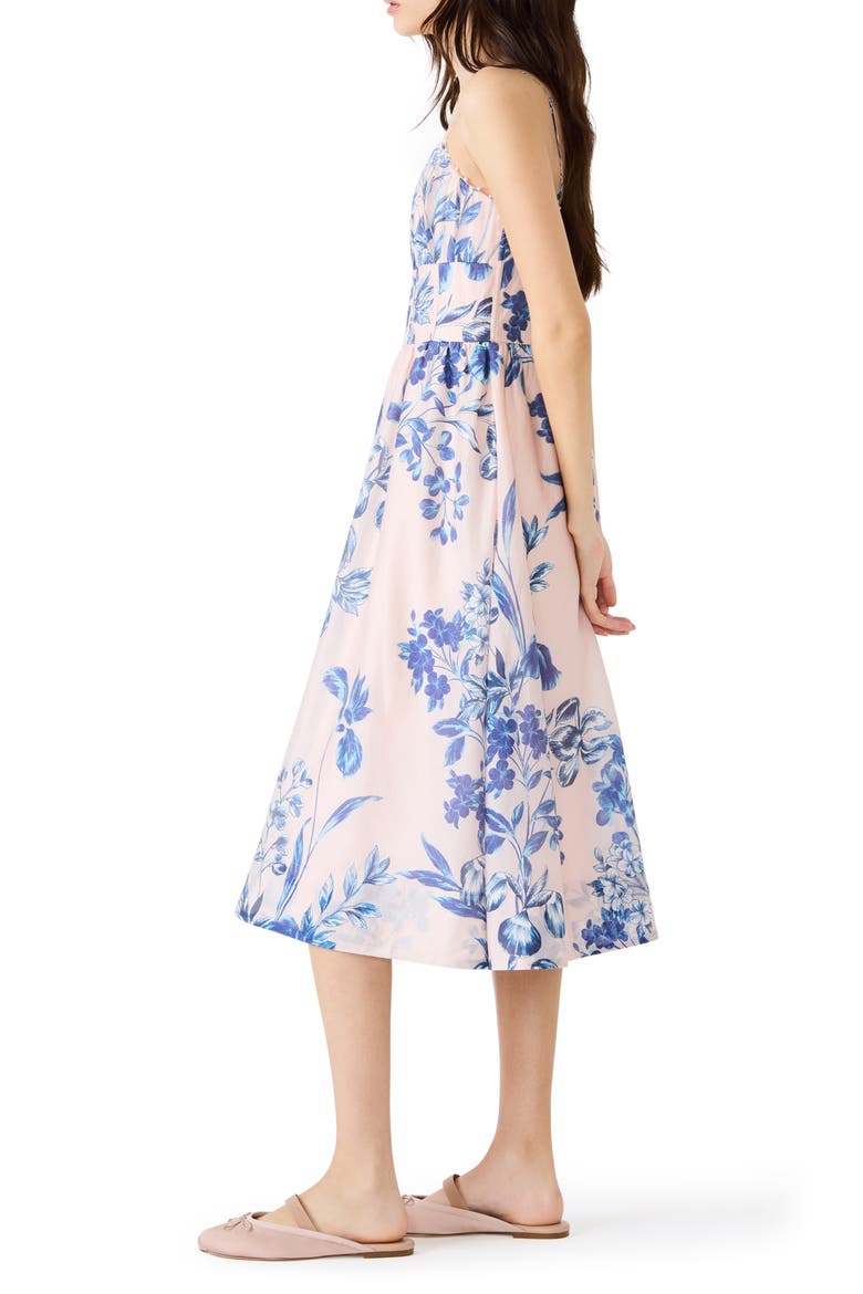 Talita Floral Faux Pearl Detail Midi Dress, Alternate, color, PINK TULLE
