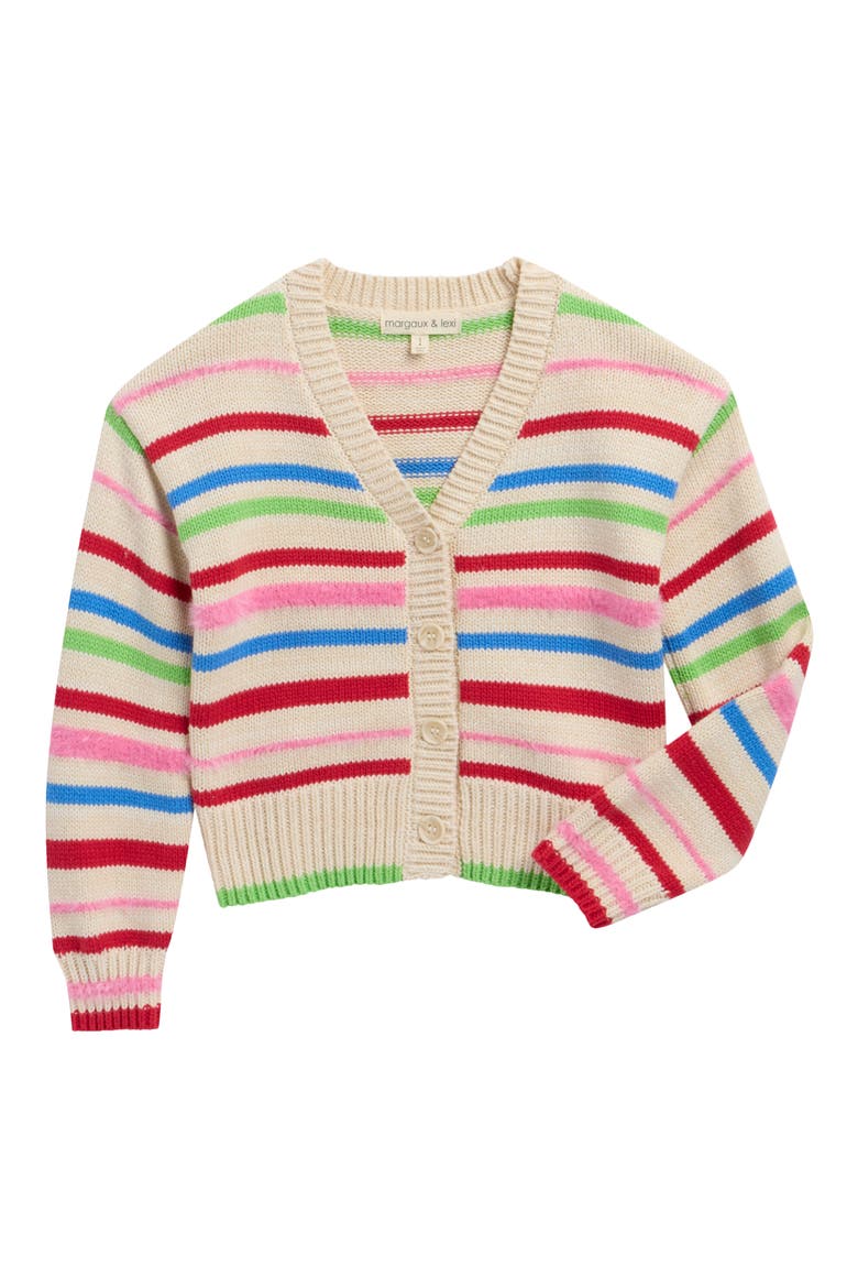 Kids' Stripe V-Neck Cardigan, Main, color, OATMEAL HEATHER