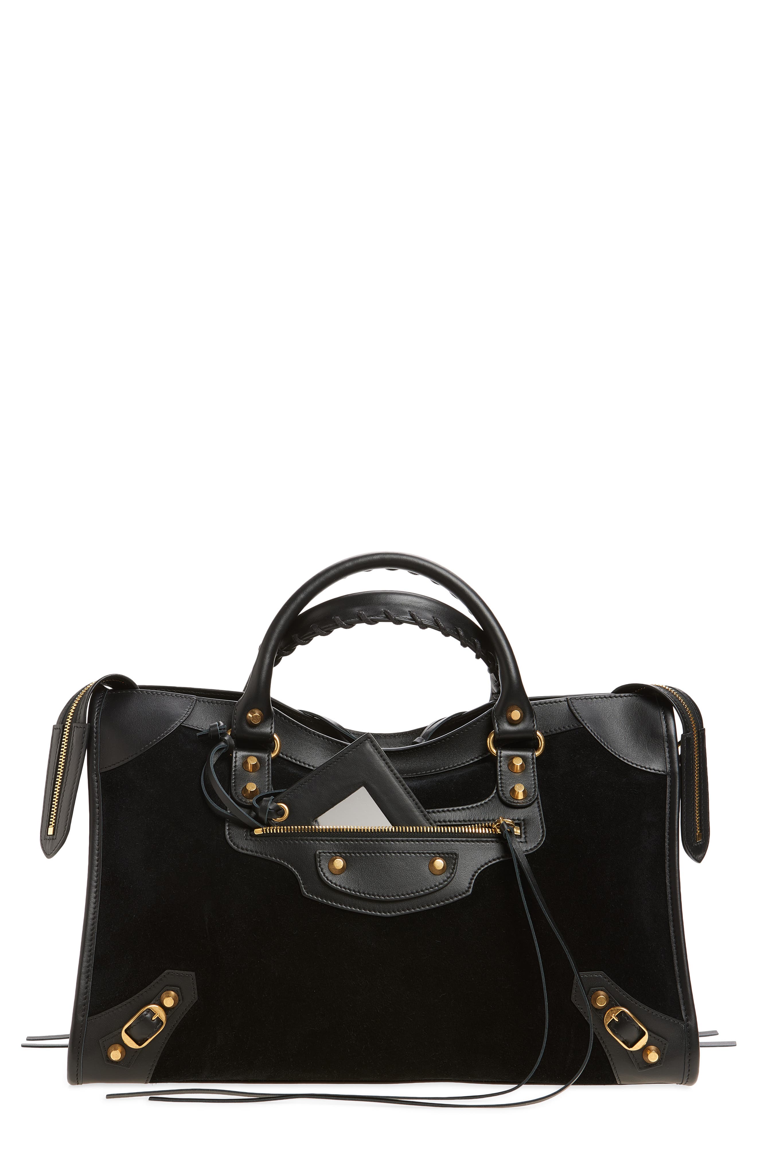 Balenciaga Medium Le City Suede Satchel, Main, color, 1000 Black