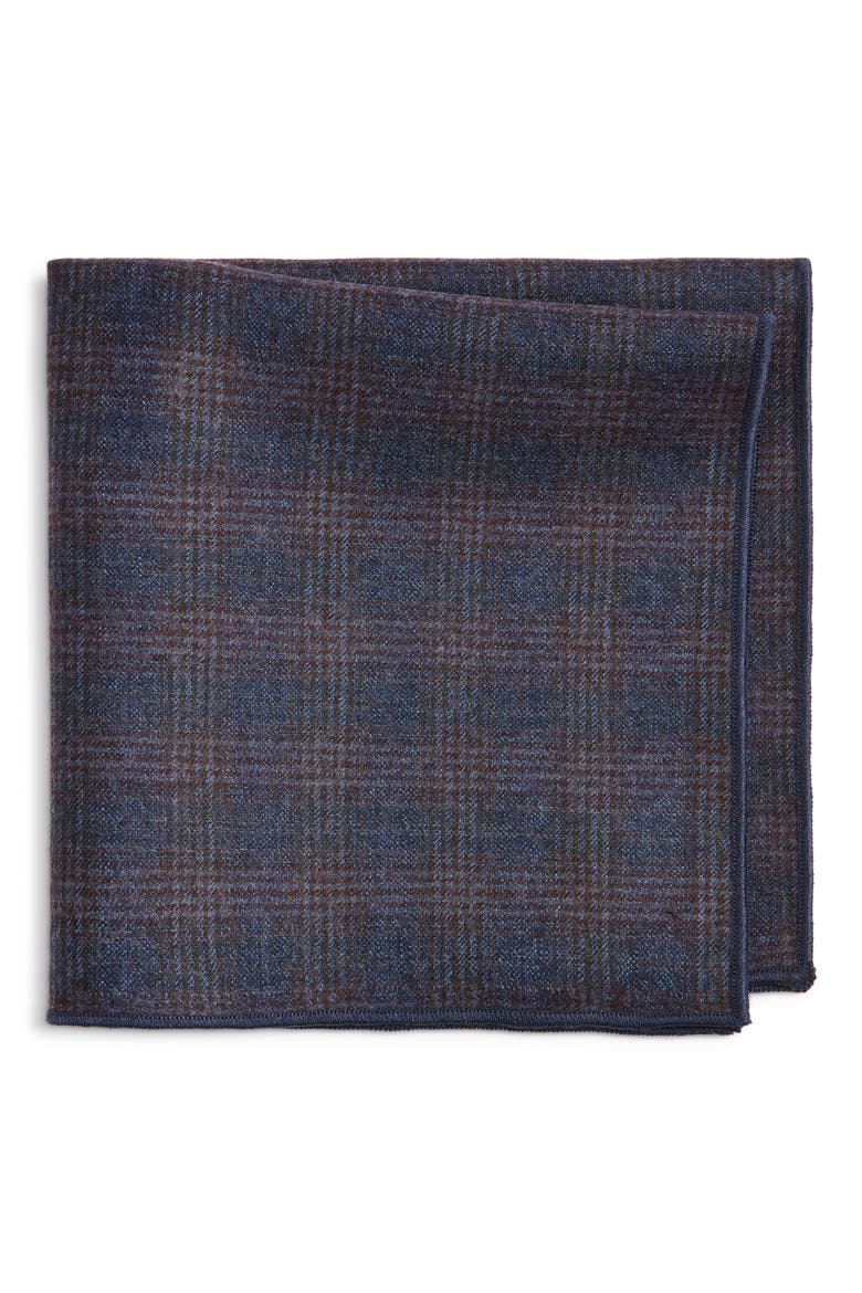 Navy & Maroon Plaid Wool Pocket Square, Main, color, NAVY